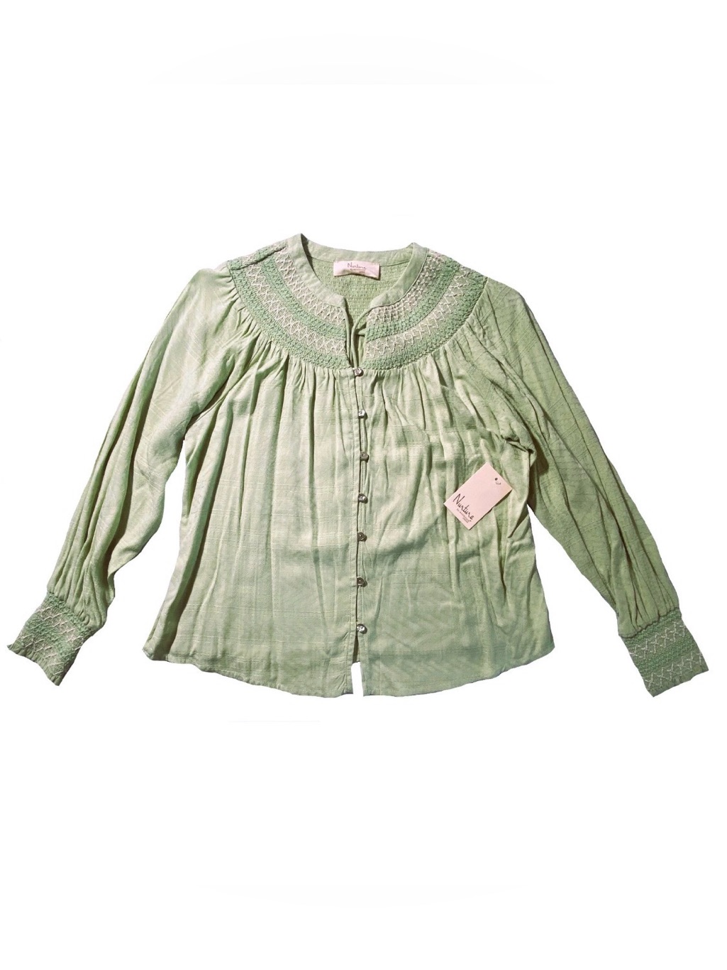 New Womans Sz Xl Nurture Westbound Embroidered Smockd Blouse Top Citrus Mint $59
